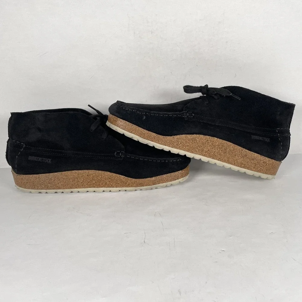 Birkenstock Maidan Chukka Boots Mens Size 12 Black Suede Moc Toe Cork Shoes